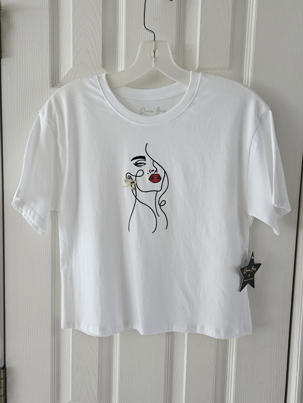 Line Art Women's Oversized White T. P2P 18" (Slightly Cropped, 100% Cotton!)